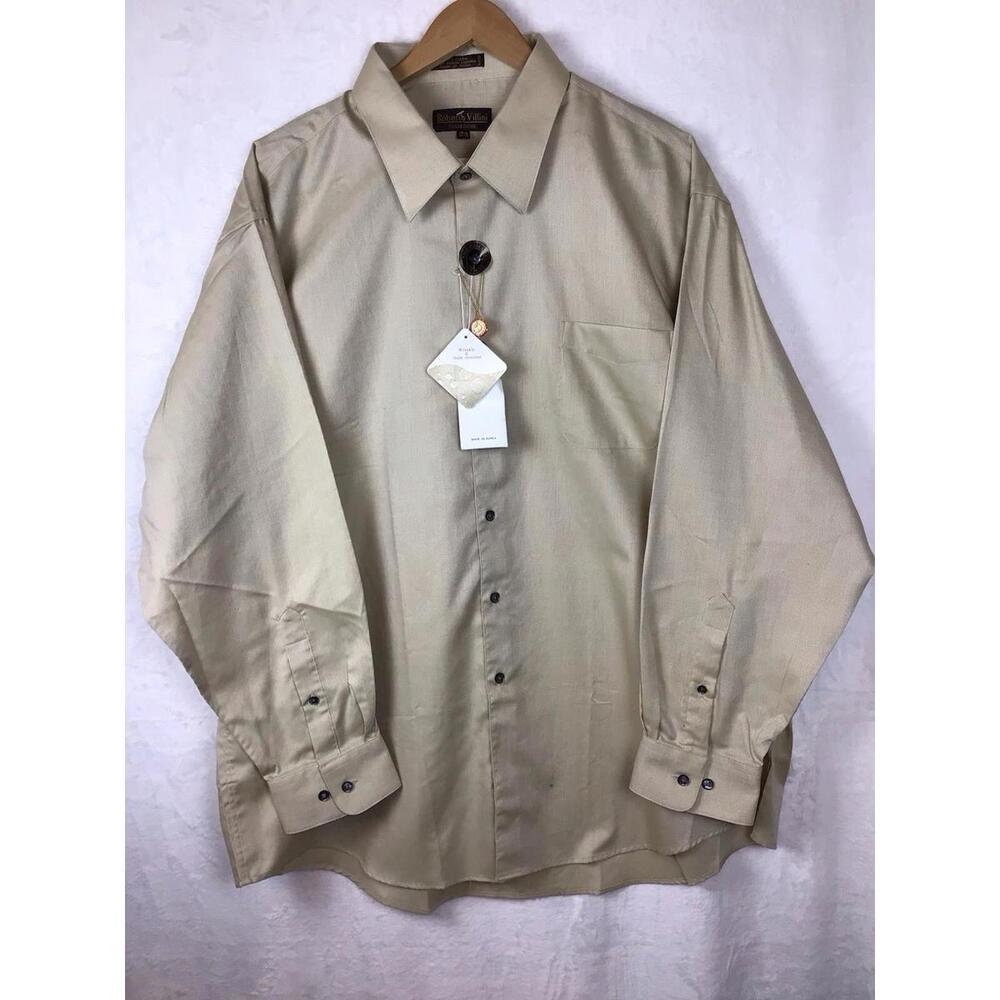 NWT Roberto Villini Collezione Shirt Mens 18.5x35 Beige 100% Cotton Button Down